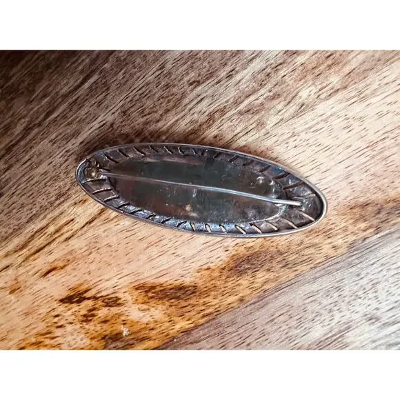 Vintage Sterling Silver 925 Marcasite Brooch with Mother of Pearl 2.75” Oval Pin - Picture 5 of 9